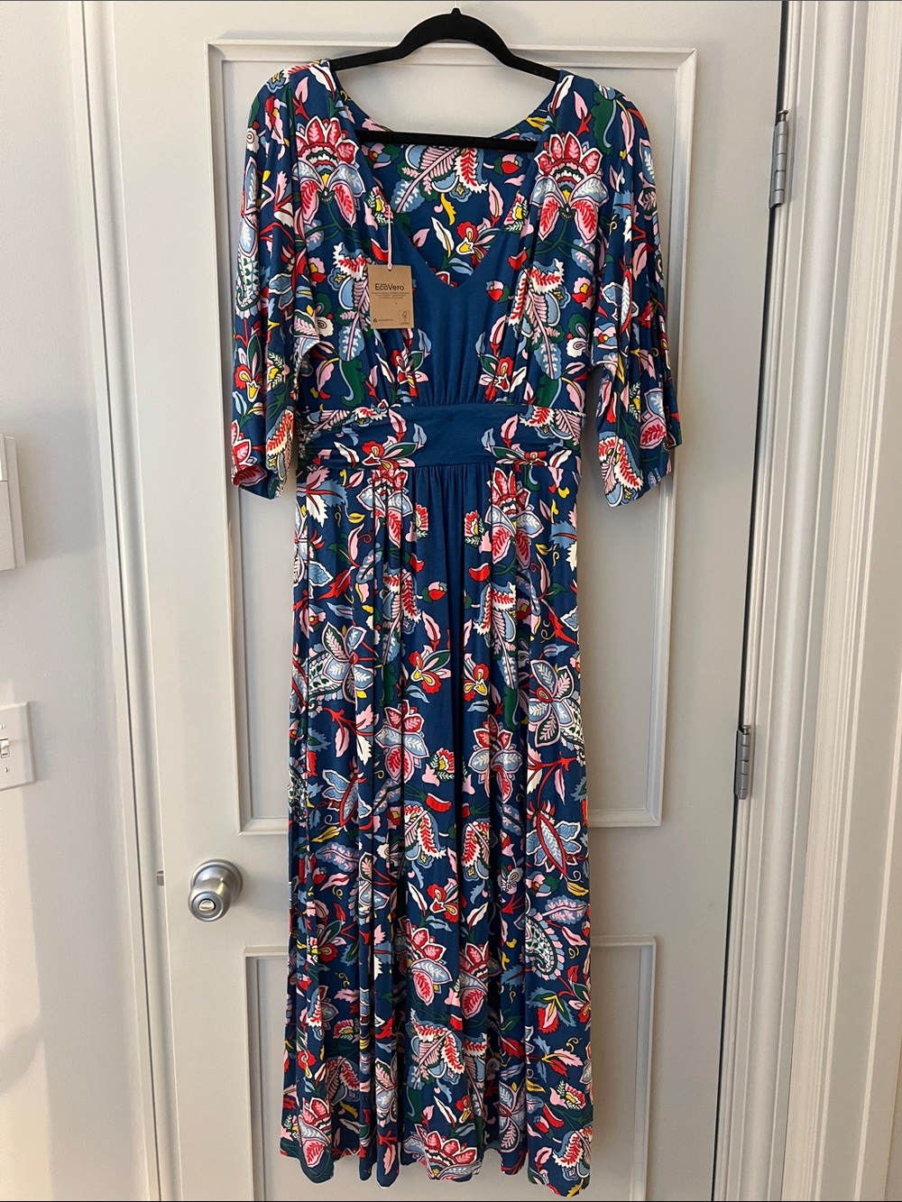 Boden Navy Floral Maxi Dress with Pink and Red Accents - Picture 6 of 6